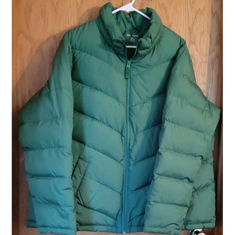 Lands End Women's Puffer Zip Jacket Green Sz 2X (20W-22W) Solid Down Coat